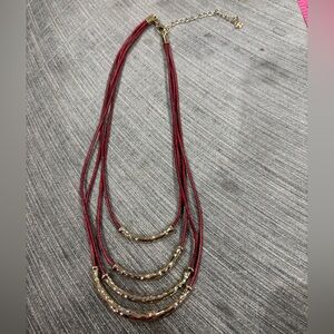 LOFT Burgundy and Gold Multi-Strand Necklace